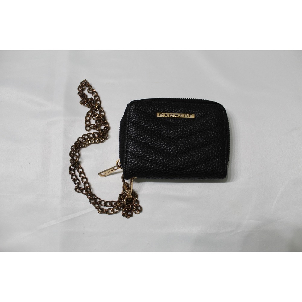 Rampage Black Quilted Chevron Zip‎ Around Wallet with Detachable Chain Strap Y2K